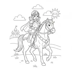 דף צביעה של אביר וסוס להדפסה