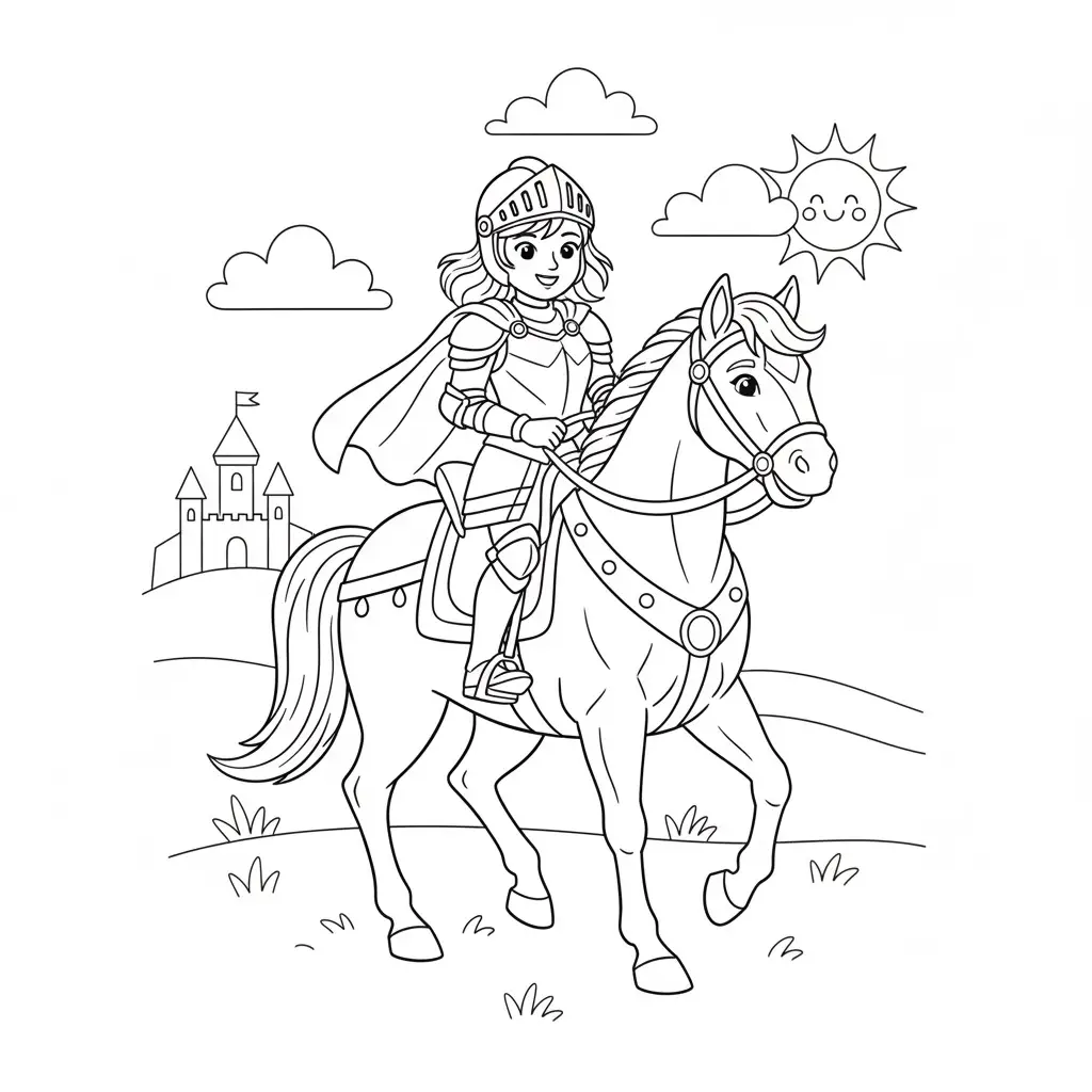 דף צביעה של אביר וסוס להדפסה