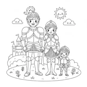 דף צביעה של משפחת אבירים להדפסה