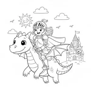 דף צביעה של אבירה על דרקון להדפסה