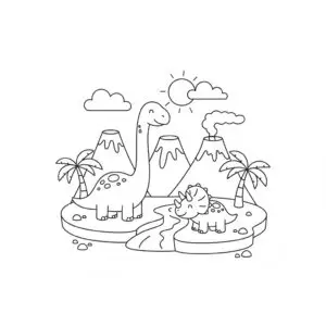 דף צביעה של עולם פרהיסטורי פשוט להדפסה