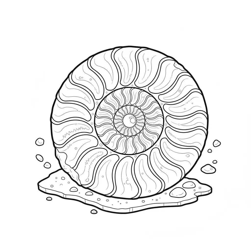 דף צביעה של מאובן אמוניט להדפסה