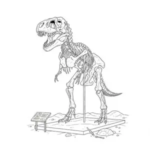 דף צביעה של שלד של דינוזאור להדפסה