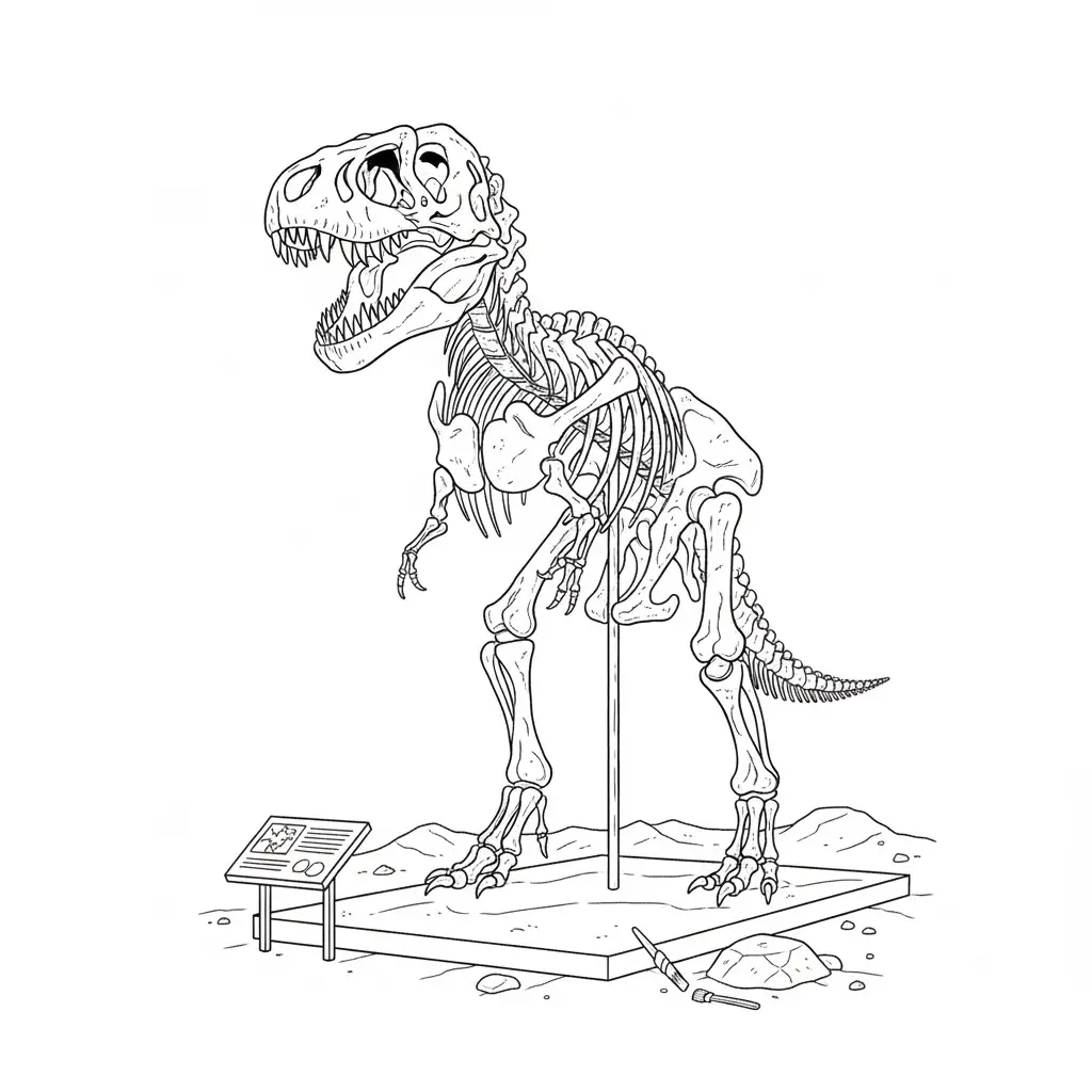 דף צביעה של שלד של דינוזאור להדפסה