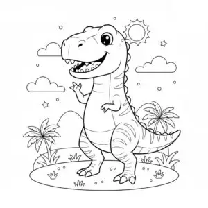 דף צביעה של דינוזאור טי-רקס להדפסה