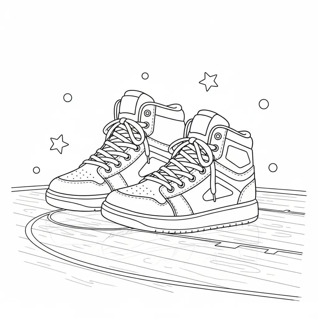 דף צביעה של נעלי כדורסל להדפסה