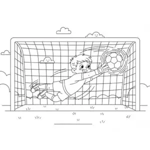 דף צביעה של שוער מזנק לכדור להדפסה