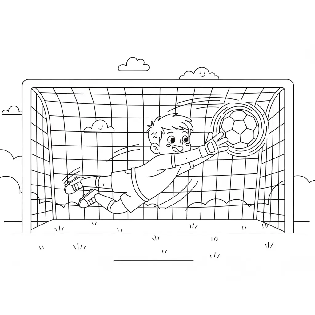 דף צביעה של שוער מזנק לכדור להדפסה