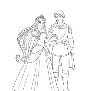 דף צביעה של נסיך ונסיכה הולכים יחד להדפסה