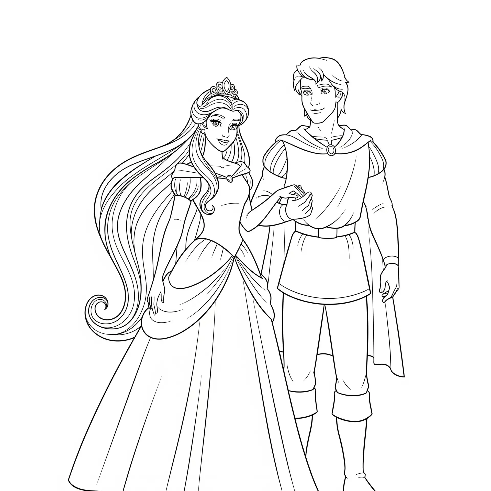 דף צביעה של נסיך ונסיכה הולכים יחד להדפסה