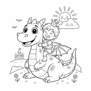 דף צביעה של נסיך על דרקון להדפסה