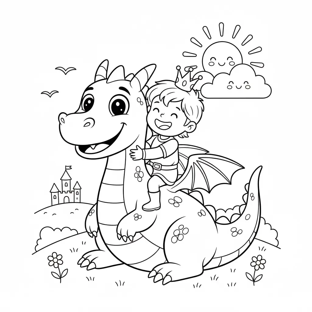 דף צביעה של נסיך על דרקון להדפסה