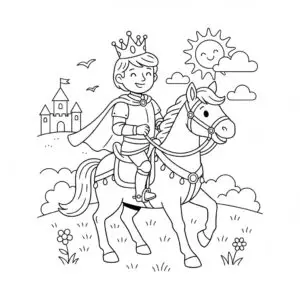 דף צביעה של נסיך על סוס להדפסה