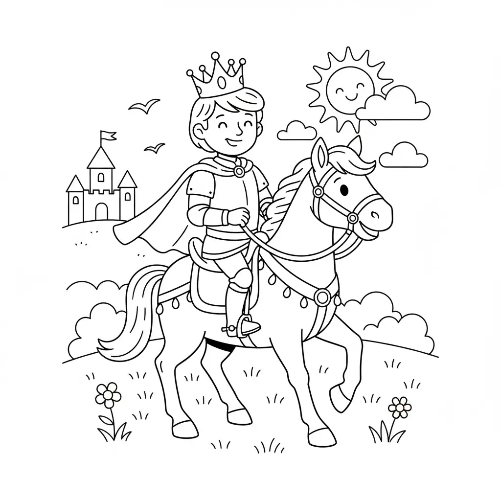 דף צביעה של נסיך על סוס להדפסה