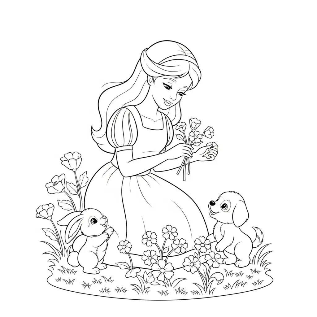 דף צביעה של נסיכה כלב וארנב להדפסה