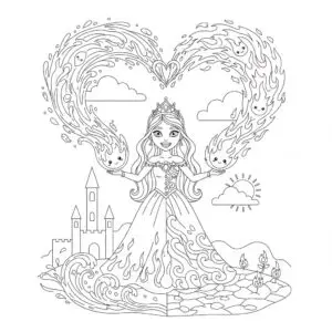 דף צביעה של נסיכת האש והמים להדפסה