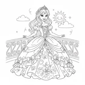 דף צביעה של נסיכה ביום שמשי להדפסה