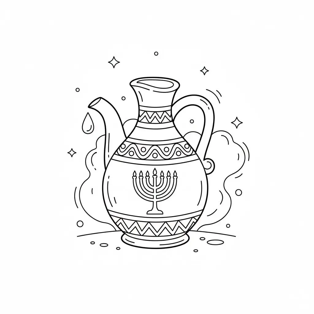 דף צביעה של כד השמן של חנוכה להדפסה