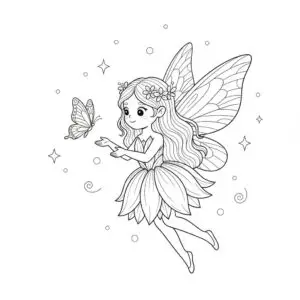 דף צביעה של פיה ופרפר להדפסה