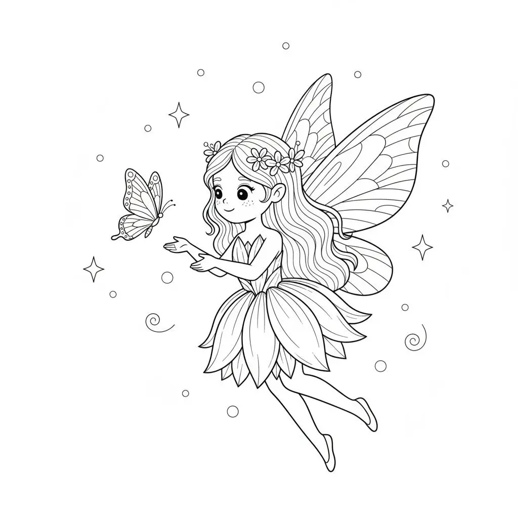 דף צביעה של פיה ופרפר להדפסה