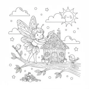 דף צביעה של פיה מנקה את הבית להדפסה