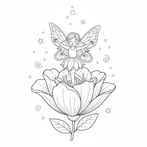 דף צביעה של פיה רוקדת בפרח להדפסה