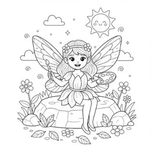 דף צביעה של פיה מציירת תמונה להדפסה