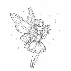 דף צביעה של פיה שותה טל מפרח להדפסה