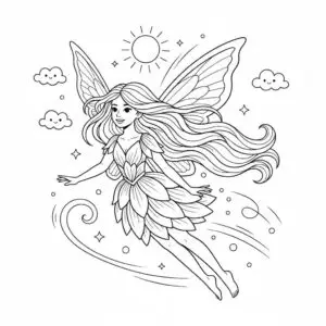 דף צביעה של פיה עפה בשמים להדפסה