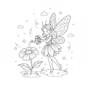 דף צביעה של פיה משקה פרח להדפסה