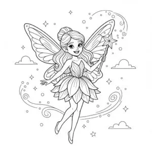 דף צביעה של פיה עם שרביט קסמים להדפסה