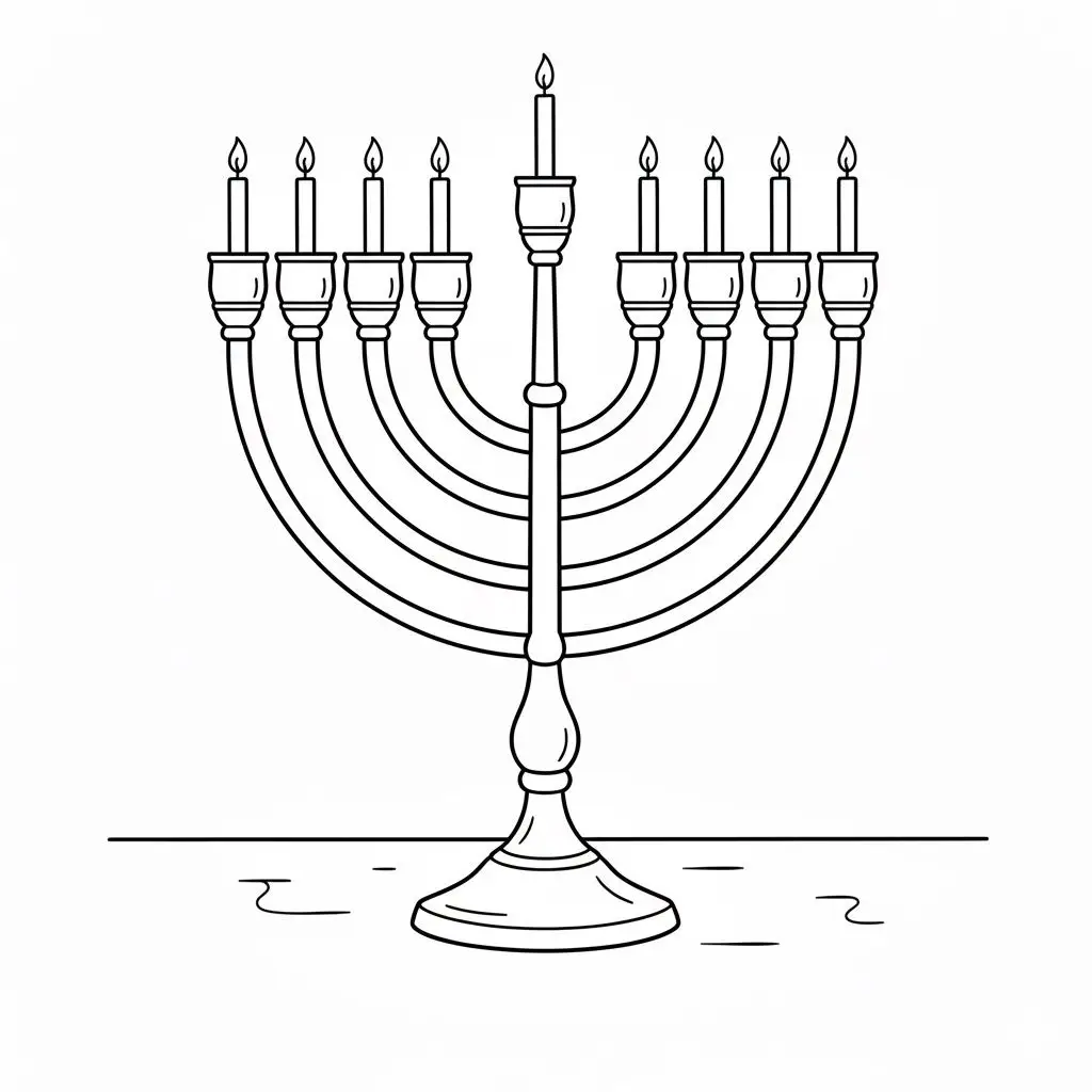 דף צביעה של חנוכייה דולקת להדפסה