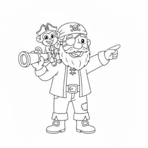 דף צביעה של שודדי ים וקוף להדפסה