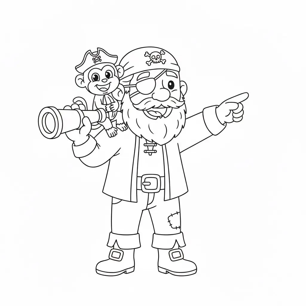 דף צביעה של שודדי ים וקוף להדפסה