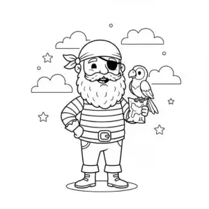 דף צביעה של שודד ים ותוכי להדפסה