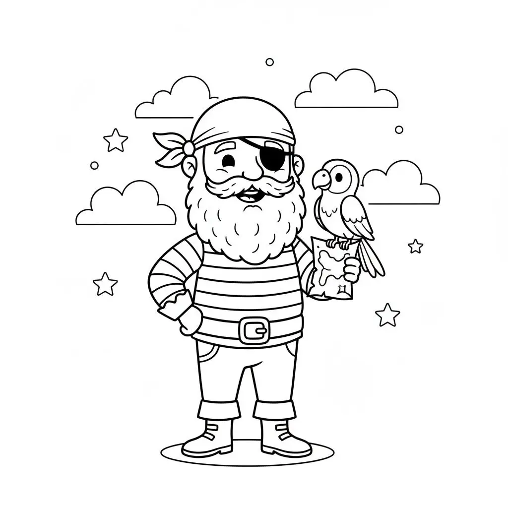 דף צביעה של שודד ים ותוכי להדפסה