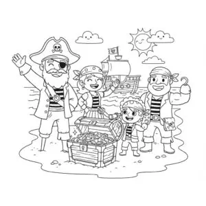 דף צביעה של משפחת שודדי ים להדפסה