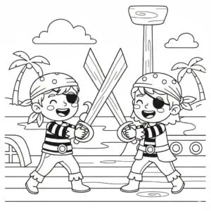 דף צביעה של שודדי ים נלחמים להדפסה