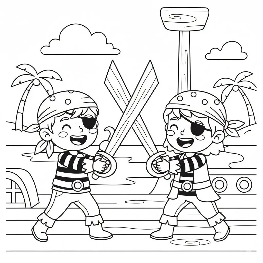דף צביעה של שודדי ים נלחמים להדפסה