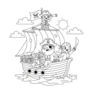 דף צביעה של שודדי ים מפליגים להדפסה