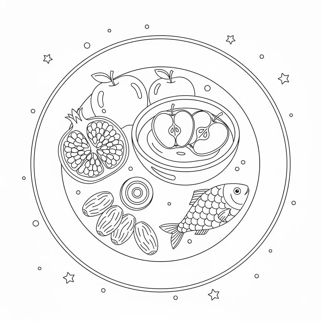 דף צביעה של צלחת ראש השנה להדפסה