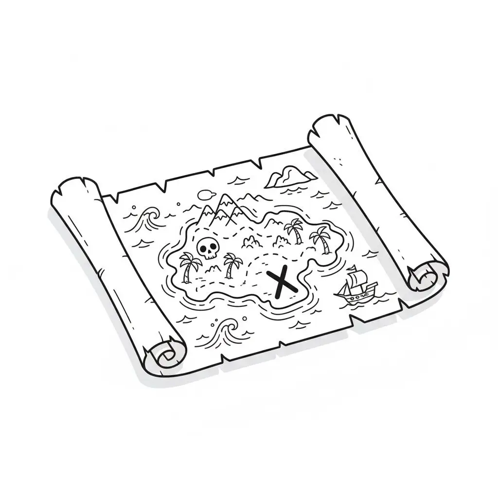 דף צביעה של מפת אוצר סודית להדפסה