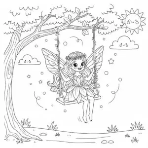 דף צביעה של פיה מתנדנדת להדפסה