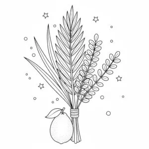 דף צביעה של ארבעת המינים של סוכות להדפסה