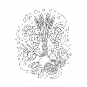 דף צביעה של שבעת המינים להדפסה