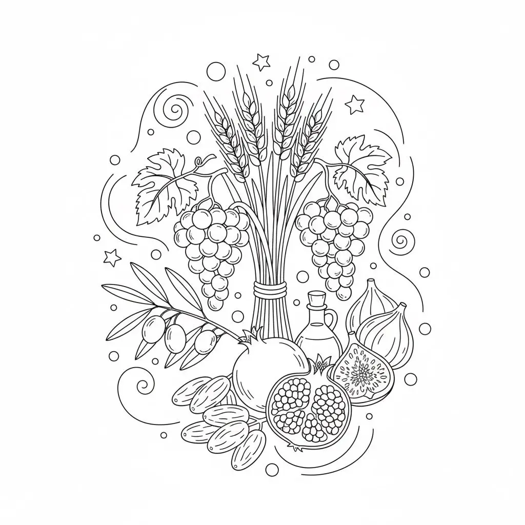 דף צביעה של שבעת המינים להדפסה