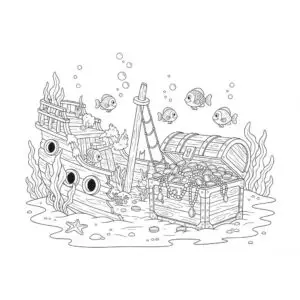 דף צביעה של אוצר בספינה טרופה להדפסה
