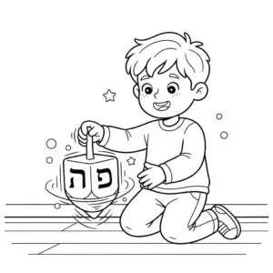 דף צביעה של ילד מסובב סביבון להדפסה