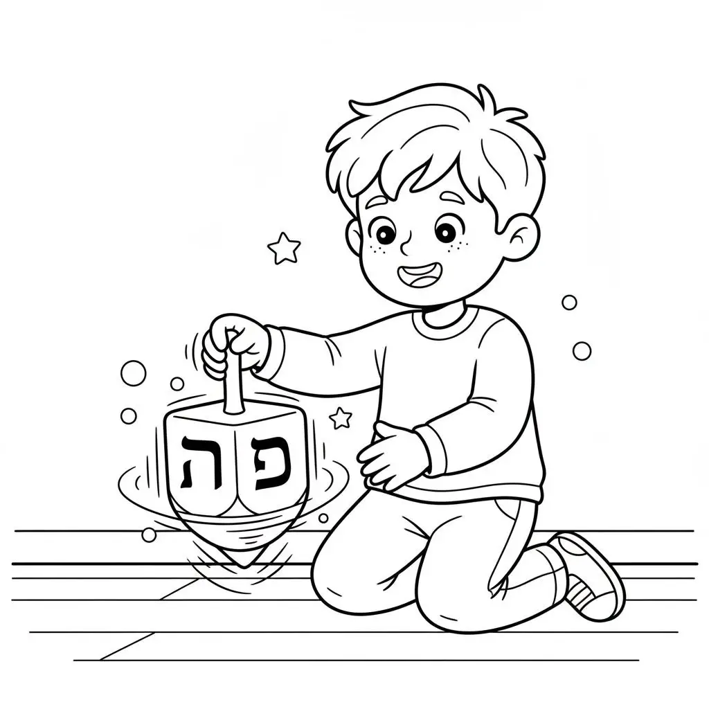 דף צביעה של ילד מסובב סביבון להדפסה