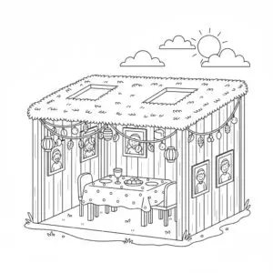 דף צביעה של סוכה מקושטת להדפסה